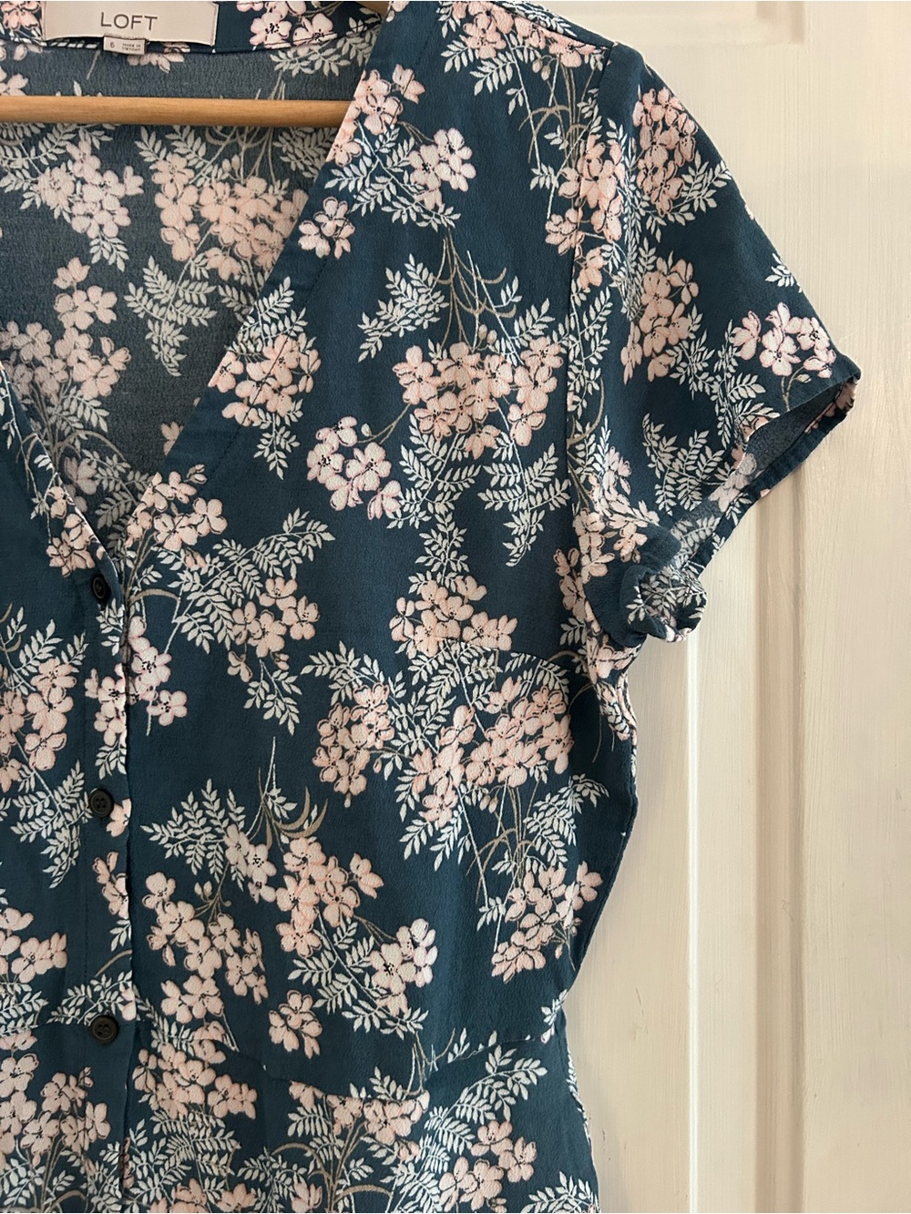 LOFT Teal Blue Floral Mini Dress - Picture 3 of 4